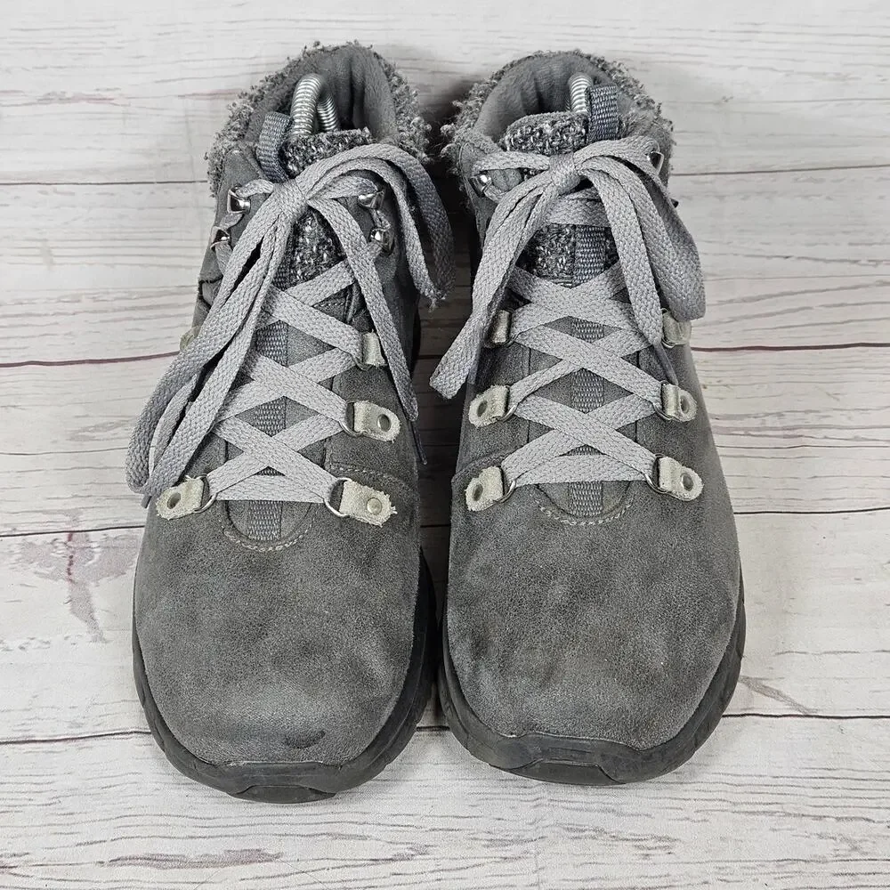 Skechers Synergy Walking Boots Women's Grey US 8.5 Faux Fur Lined Knit Collar